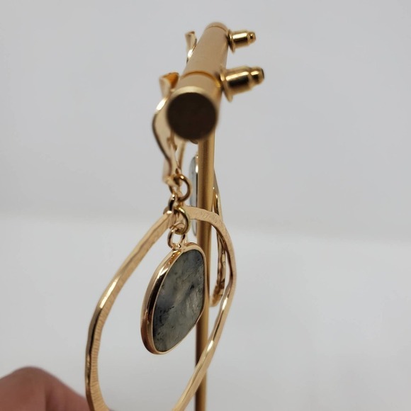 Hoop Dangle Gold Tone Agate Fashion Boho Earrings - Picture 6 of 7